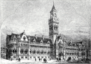 An impression of Bradford Town Hall on the laying of the foundation stone in 1870